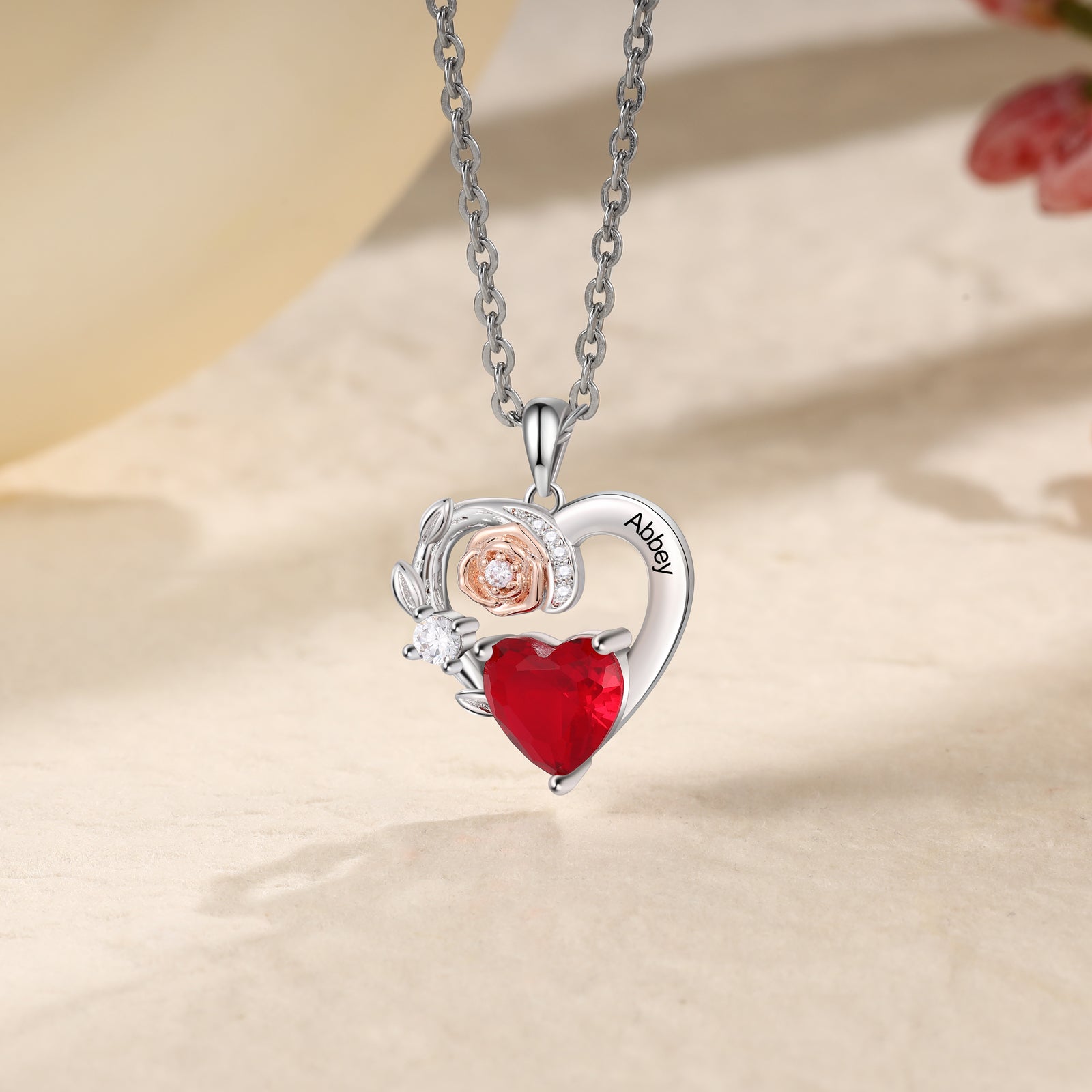 Collana Cuore Personalizzata Con Rosa- Unoglow™